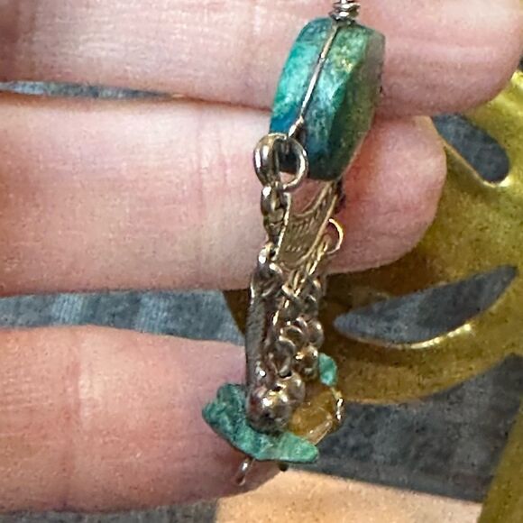 Handmade Vintage Chrysocolla Sterling Silver Dangle Earrings - Picture 4 of 4